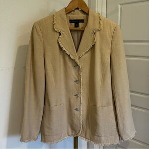 Vintage Vibe Old Money Beige‎ Women’s Luxury Silk Blazer w Fringe Sz 12 Academia